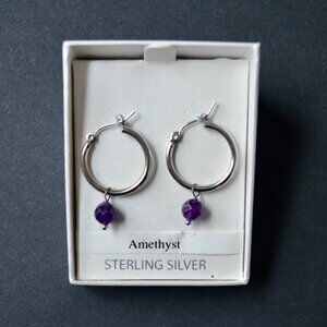 Sterling Silver Amethyst Hoop Earrings New
